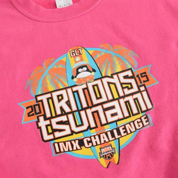 Gilden Heavy Blend Pink 2015 Tritons Tsunami USA Swimming Crewneck Sweater M - Picture 9 of 11